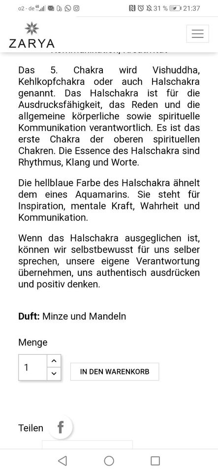 NEUE Halschakra Kerze von Zarya Duftkerze mit Edelsteinen Yoga in Würzburg