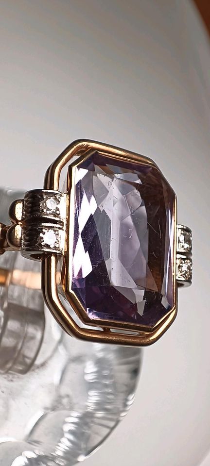 Großer edler Vintage Amethyst Diamant Ring 585 Gold 14 k 58 in Reinstorf