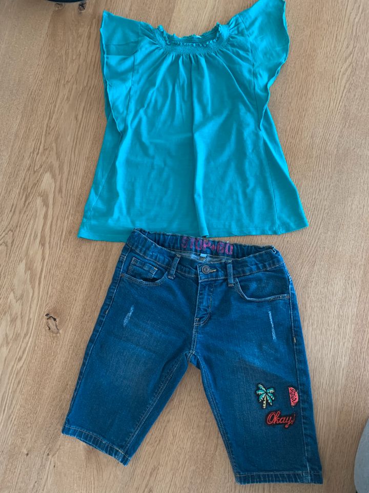 Jeans Hose Shorts u T-Shirt m.Flügelärmel Gr.152 Baumwolle in Rottweil