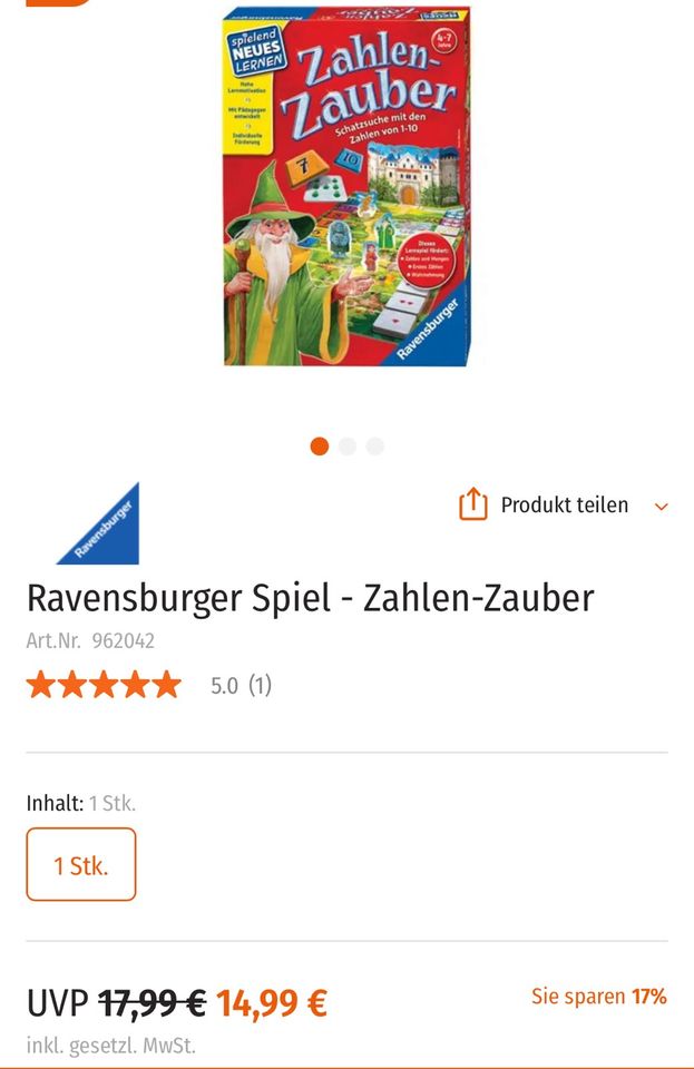 Ravensburger Spiel - Zahlen-Zauber ab 4 J. NP: 14,99€ in Fürth