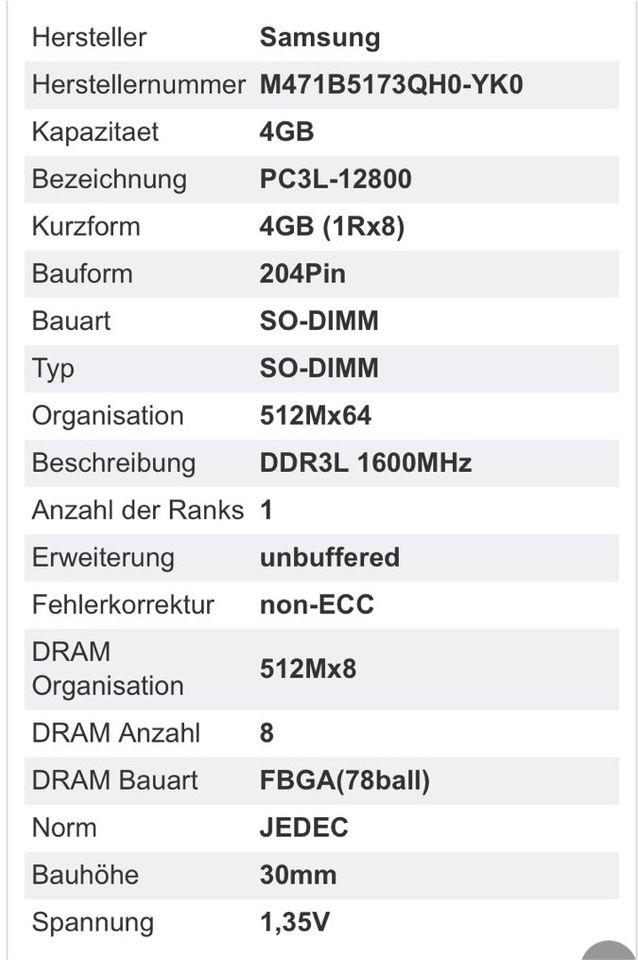 2x 4GB (8GB) Samsung M471B5173QH0-YK0 RAM/Arbeitsspeicher in Falkensee
