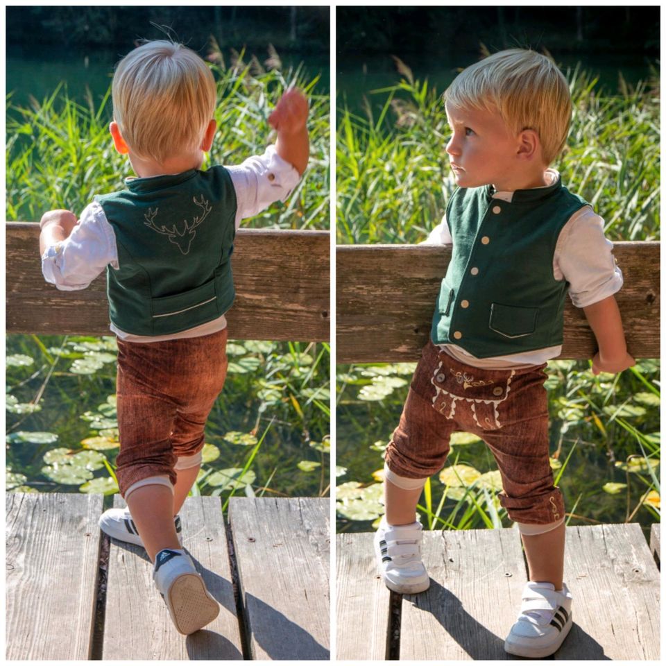 Kindertrachten-Outfit (Gr. 116): Trachtenhose, -weste und -hemd in Piding