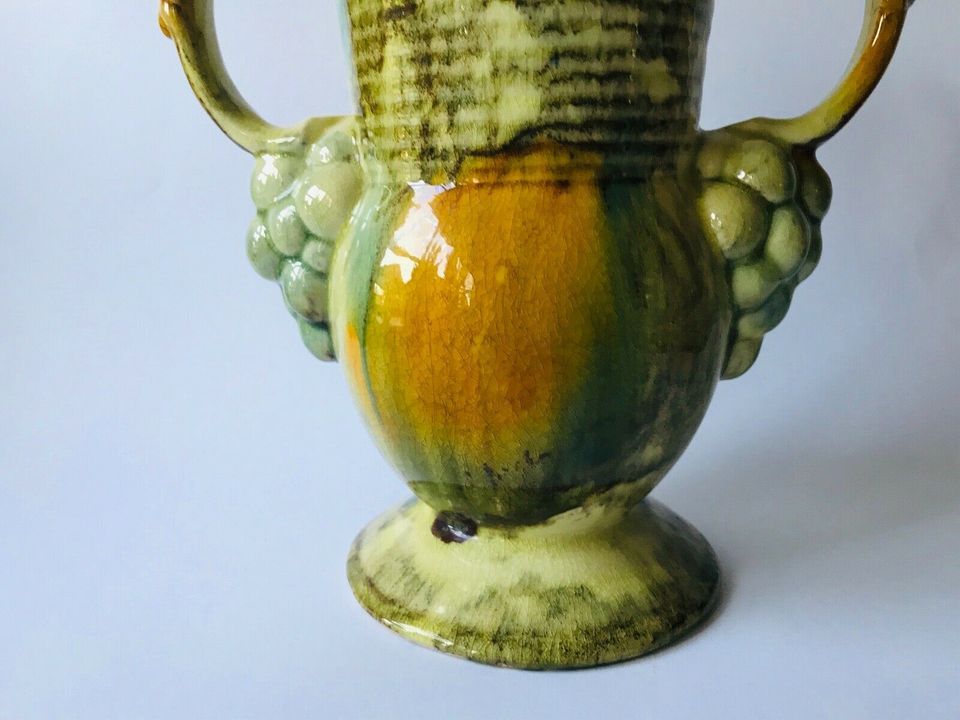 Jasba Keramik Vase 433 /18 Laufglasur mit Henkel und Traubendekor in Stuhr