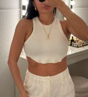 Beyyoglu Cropped Top mit abgerundetem Saum in weiß Nordrhein-Westfalen - Hilden Vorschau