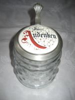 Bierkrug Glaskrug ZUM ANDENKEN Zinndeckel Porzellan Retro alt Rheinland-Pfalz - Birkenheide Vorschau