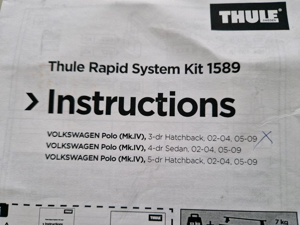 VW Polo MK IV Thule Dachträger Träger 754 Kit 1589 in Ilmtal