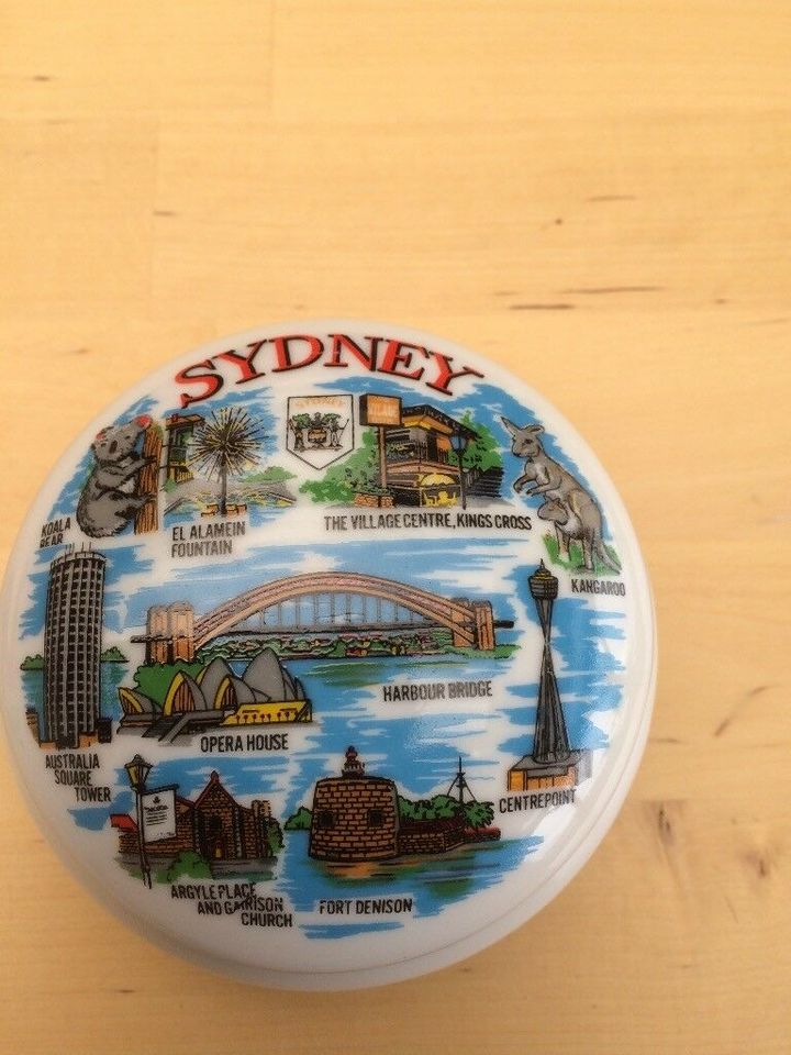 Porzellan Deckeldose mit Goldrand Sydney, Australien Souvenir in Gau-Algesheim