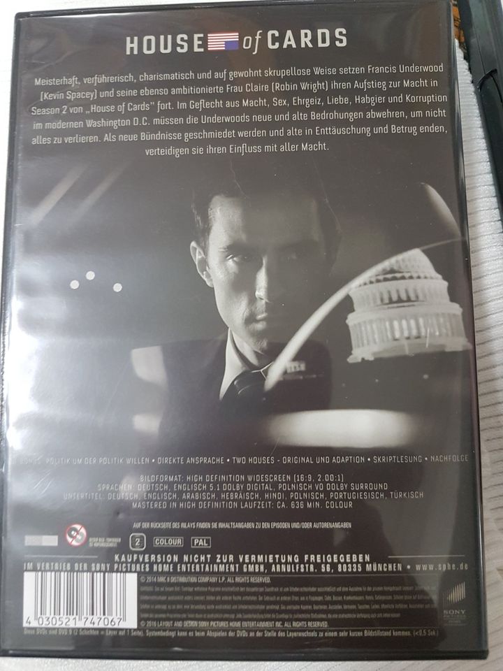 House of Cards - komplette 1. und 2. Season, je 4 DVDs wie neu in Ostrach