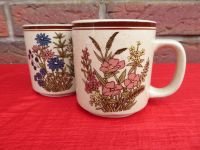 2 x Kaffee-Pott Tee-Becher Keramik Tasse Beige Brauner Rand mit F Schleswig-Holstein - Flintbek Vorschau