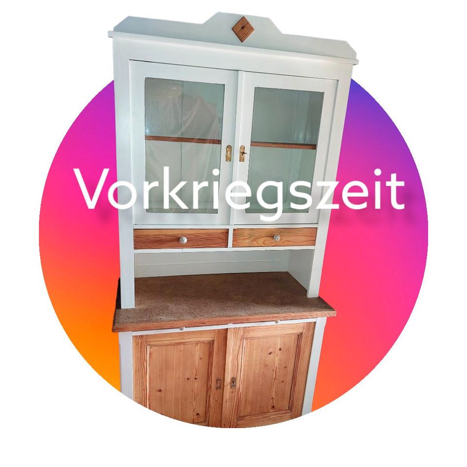 SCHRANK BUFFET KÜCHENSCHRANK ANTIK JUGENDSTIL WEIß MIT ALT HOLZ 2 in Neustrelitz