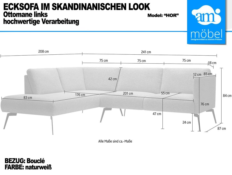 Sofa Couch Wohnlandschaft L Form Design Bouclé wollweiß in Bremen