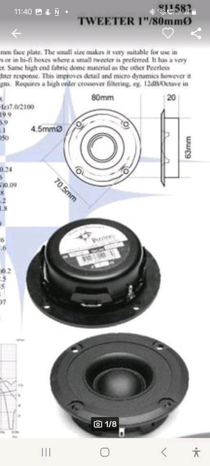 1 Hochtöner Tweeter Peerless 80 DT 25 55 SF 811582 8115820003178 in Elmlohe