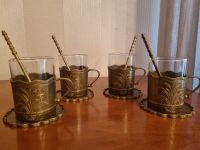 4 Tee-Tassen Glas mit Messing-Einfassung incl. Löffel+Unterteller Rheinland-Pfalz - Idar-Oberstein Vorschau