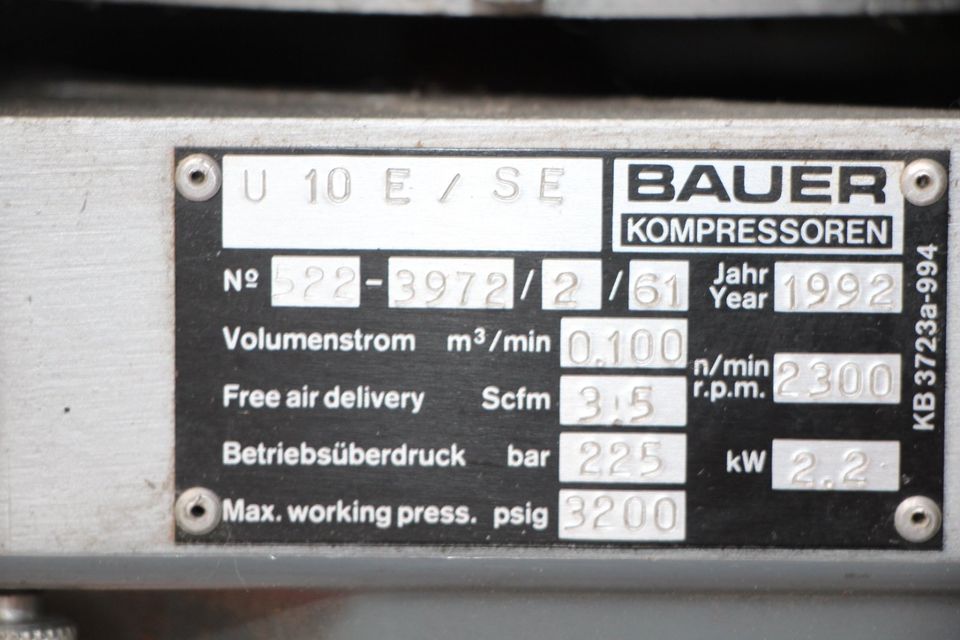 Tauchkompressor BAUER UTILUS 10 225/330 bar Atemluftkompressor in Jork