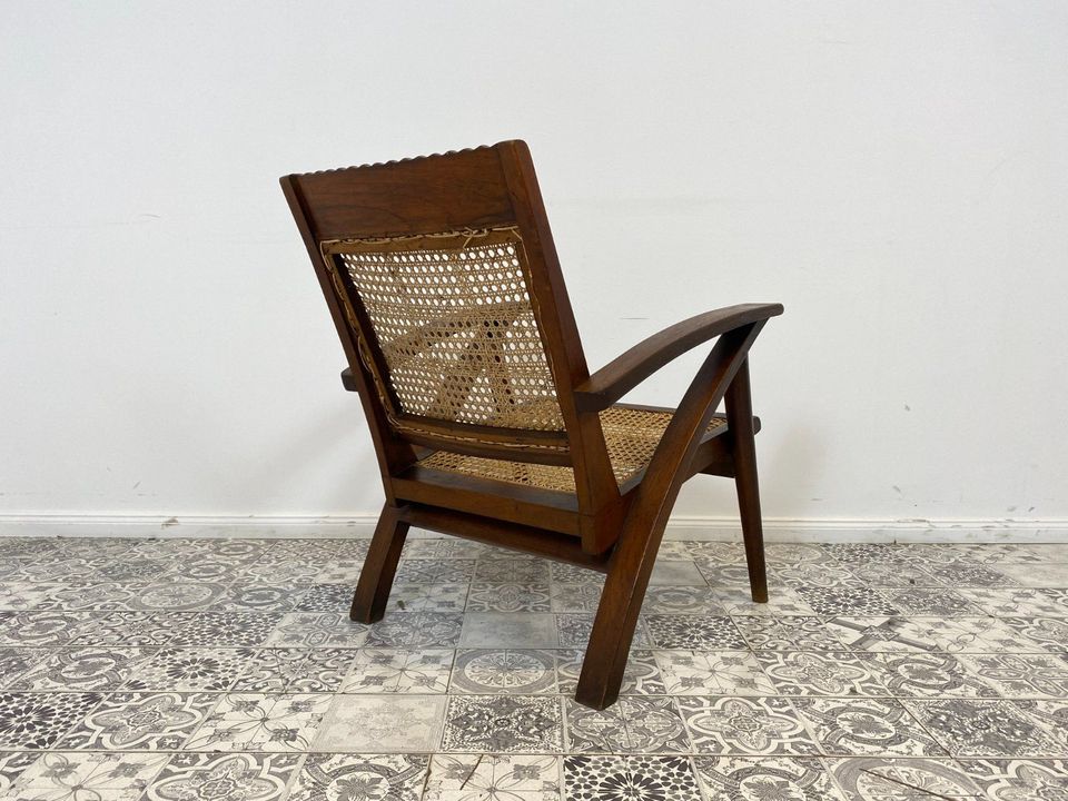 WMK Set aus 2 besonders schönen & raren Burmesischen Mid-Century Teak & Rohrgeflecht Sessel mit passendem Couchtisch # Easychair Relaxchair Lesesessel Stühle Rattansessel Designer Gartenmöbel Vintage in Berlin