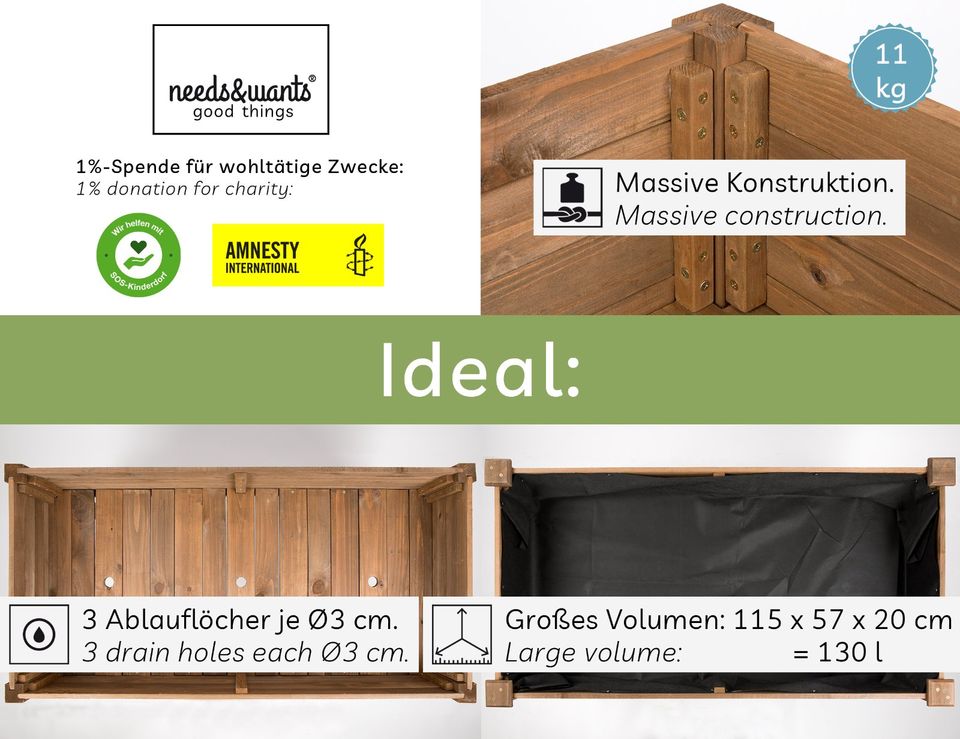 Hochbeet aus Holz für Balkon Garten Pflanzkasten groß Kräuterbeet in Friedberg (Hessen)