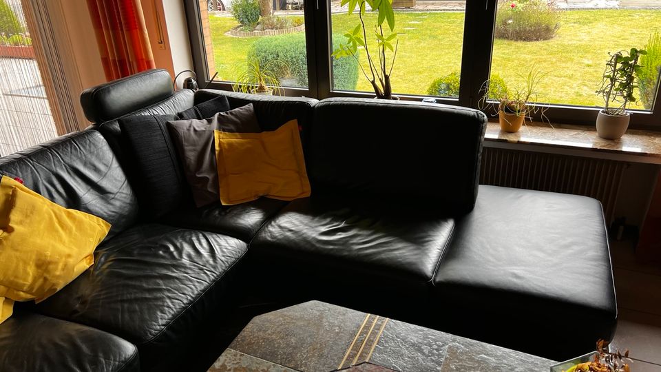 Ledersofa, Sofa in U-Form, Polsterrundecke, schwarz in Barntrup