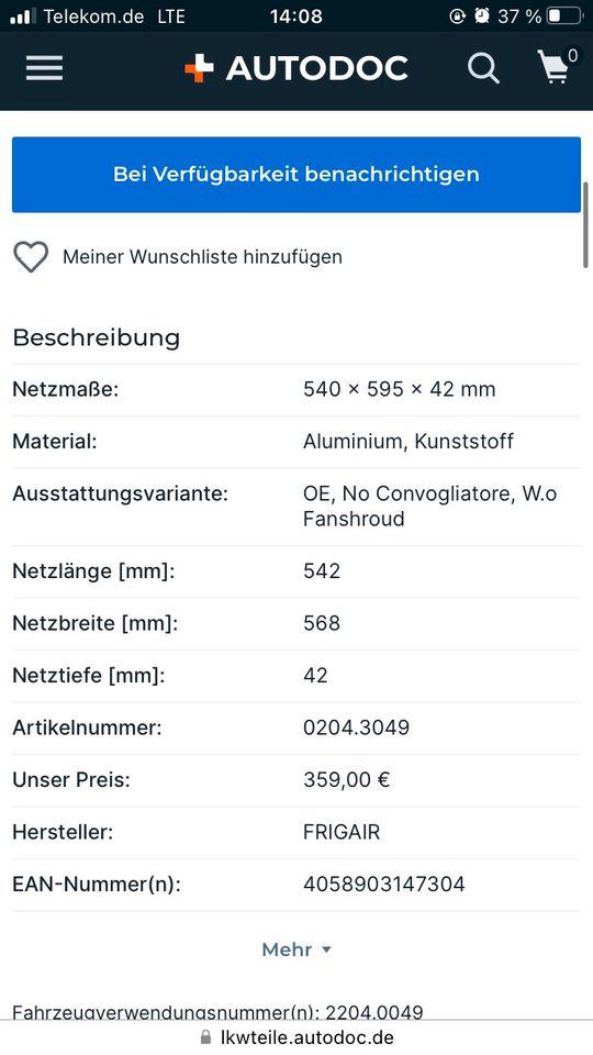 Mercedes MAN Iveco Frigair Kühler 0204.3049 Eurocargo in Boizenburg/Elbe