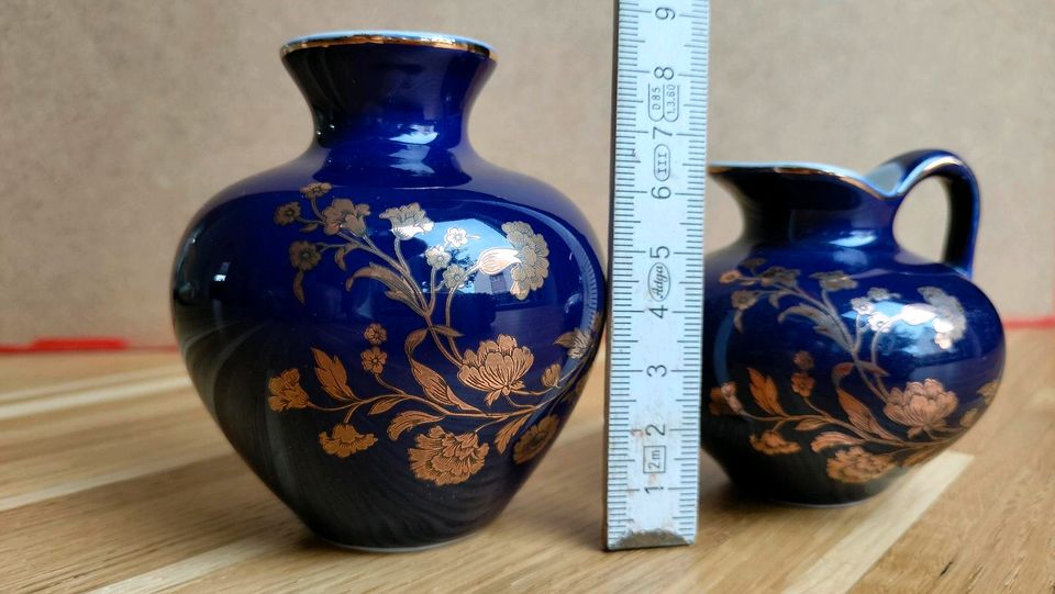 Chin. Vasen, Teller, handbemalt in Gerlingen