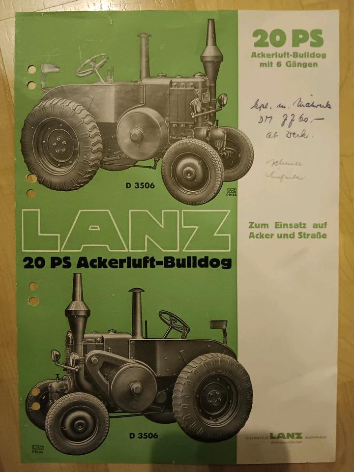 Lanz Bulldog Oldtimer Schlepper Traktor Prospekt Datenblatt in Erfurt