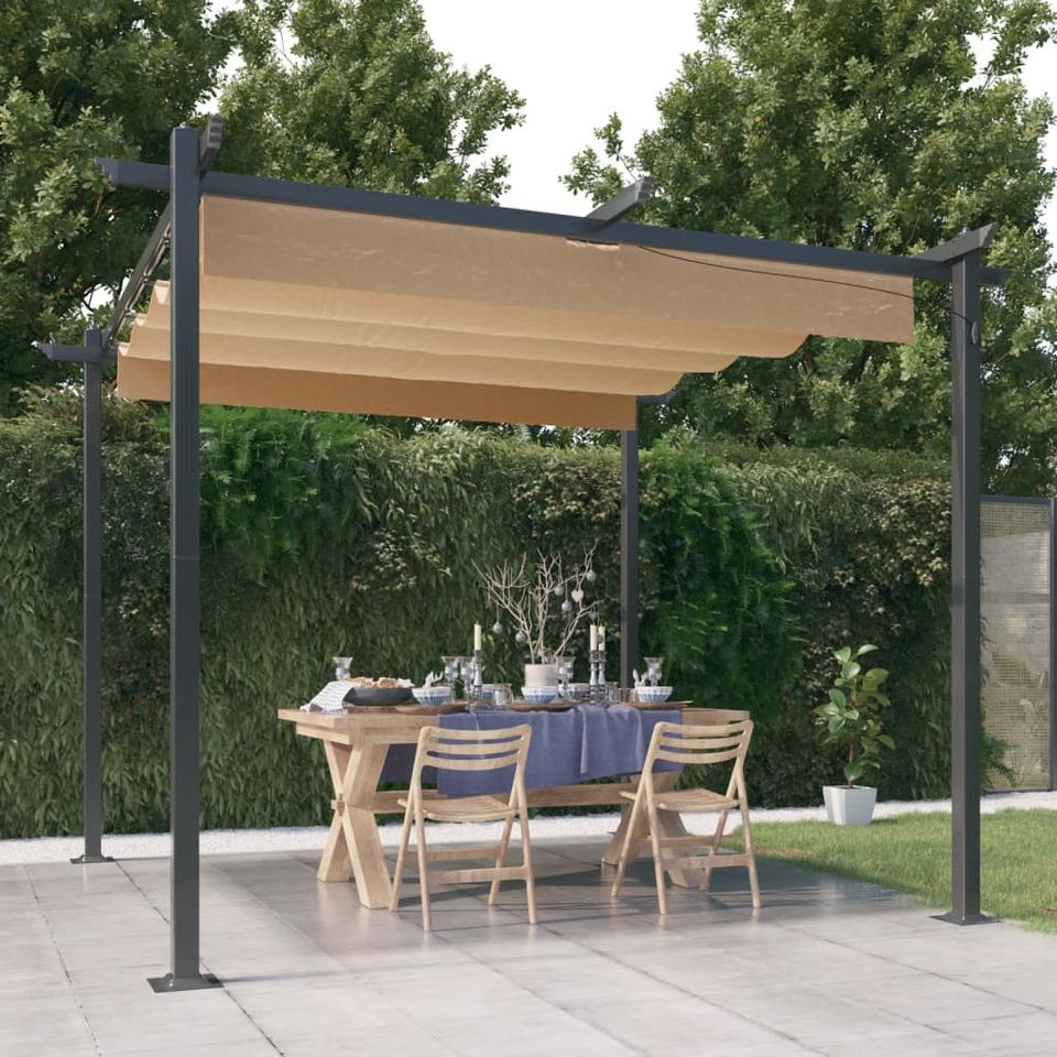 Pergola Gartenhaus Pavillon mit Ausziehbarem Dach 3x3 m Taupe in Bad Kissingen