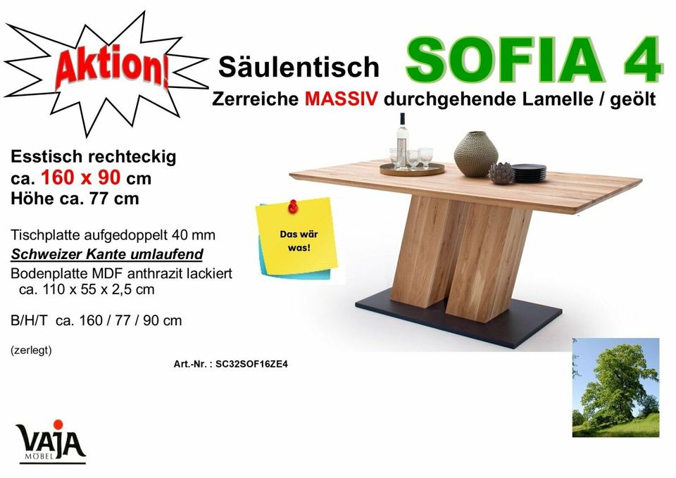 Säulentisch NEU !!! Eiche MASSIV 160/90 & 200/100 HAMMERPREIS !!! in Hohenstein