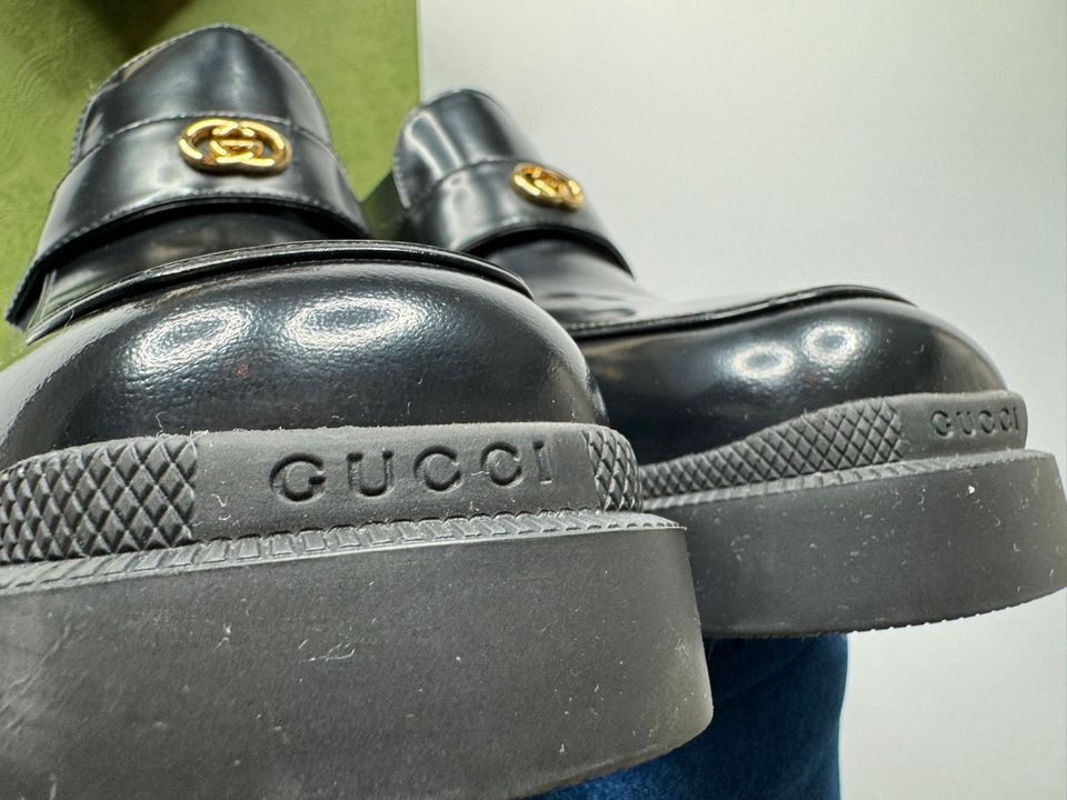 Gucci GG Damen Loafer Schuhe Stiefel Schwarz Leder Gr. 37 Neu in Wolnzach