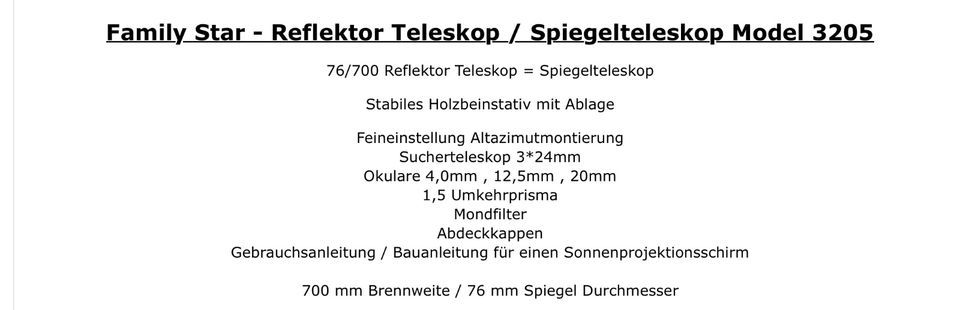 Family Star Reflektor Teleskop / Spiegelteleskop Model 3205 OVP in Bad Berka