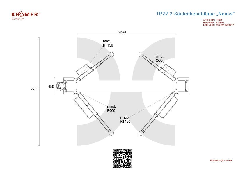 "Neuss" Vollautomatische 2-Säulen Hebebühne Krömer Germany ® TP22 in Berlin