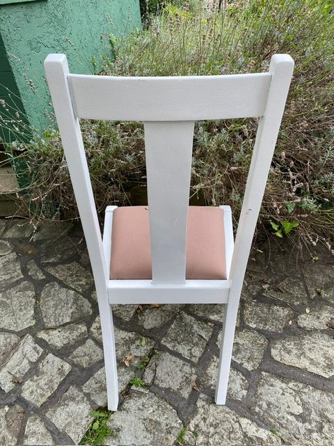 3 Stühle Stuhl Esstisch Holz weiß Shabby Chic Stoff Beige in Mainz