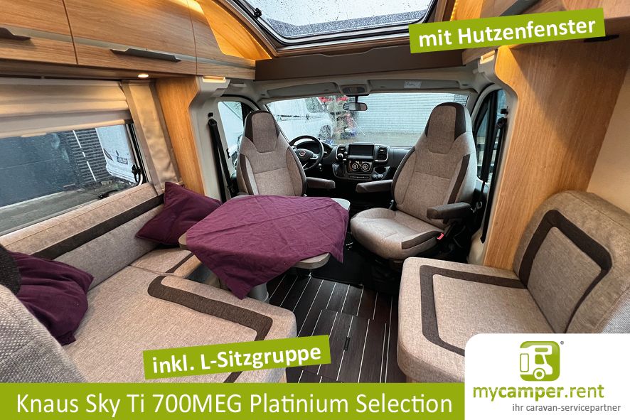 Deluxe Wohnmobil mieten Knaus Sky Ti 700MEG Platinum Selection Autark Solar - Automatik 9-Gang mit 180 PS Diesel - Dachklima- - Raumbad - Längsbetten - Sat und Smart TV VOLL auch als 4T in Kerken