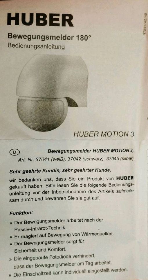 Bewegungsmelder 180°Huber Motion 3 in Tiefenbach Hunsrück