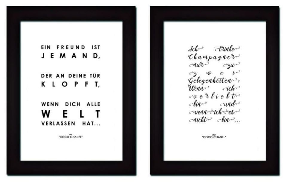 Coco Chanel Zitat Ich trinke Champagner Print Bild Druck Poster in Kettenheim