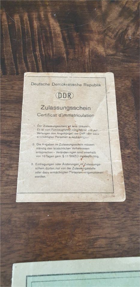 Original MZ ES 175 DDR Fahrzeug-brief Papiere Unterlagen SELTEN in Zuchau