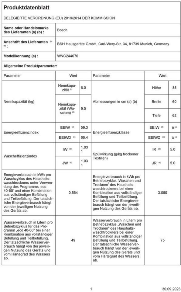 Bosch WNC244070 Waschtrockner 9/6kg 1400U/min in Köln