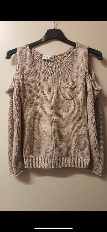 LA STRADA Strick-Pullover, beige Gr. ca. S mit Schulter-Öffnungen in Bergisch Gladbach