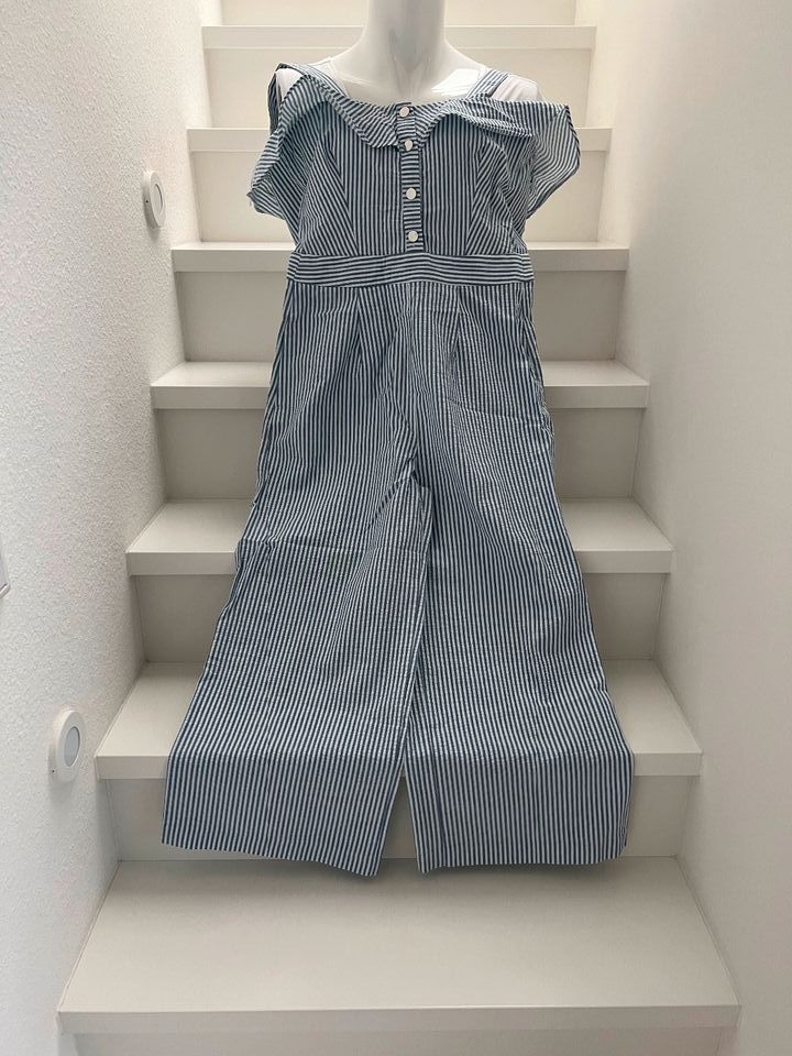 Zara Overall Marinestyle S weiß blau A-Linie Marlene Hose Jumpsui in Weil der Stadt