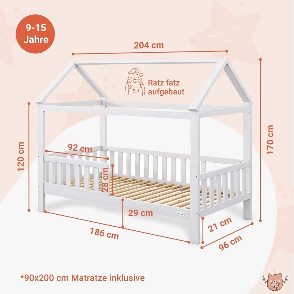 Hausbett 90x200 weiß mit Lattenrost und 2 Schubladen in Nürnberg (Mittelfr)