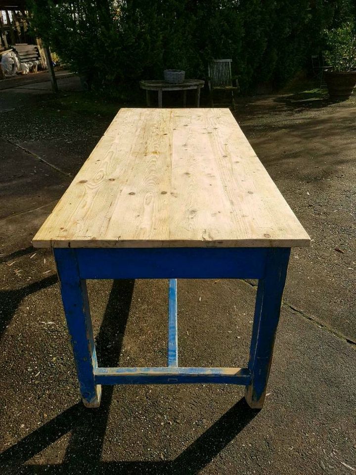 ★ ANTIK ★ Esstisch Weichholz 195cm★ Landhaus Gesindetisch Industrie Tisch Massivholz shabby chic blau von wohnART ANTIKMÖBEL in Neunkirchen-Seelscheid