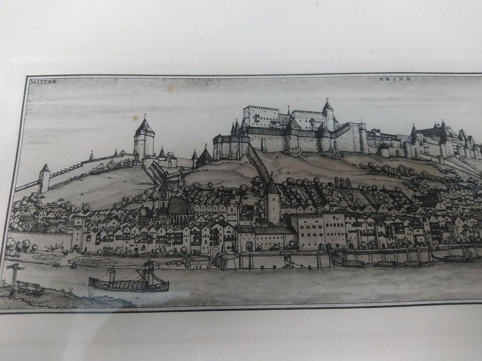 Alte Graphik Stadtansicht Burghausen von Hannes Rischert in Lenting