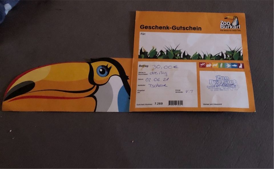 Gutschein 30€ Zoo Burkart Freiburg in Weisweil