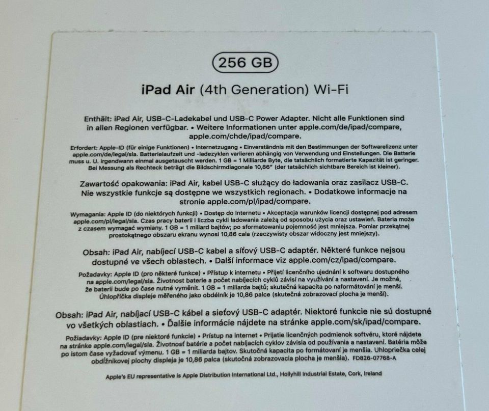 Leerverpackung Apple iPad Air A 2316 in Oberkirch