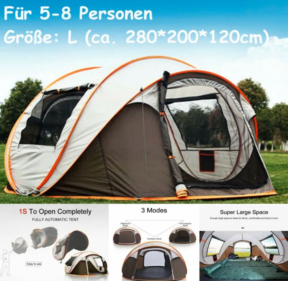 Zelt 5-8 Personen Campingzelt Pop-up  Sekundenzelt Wurf Tent NEU in Weilburg