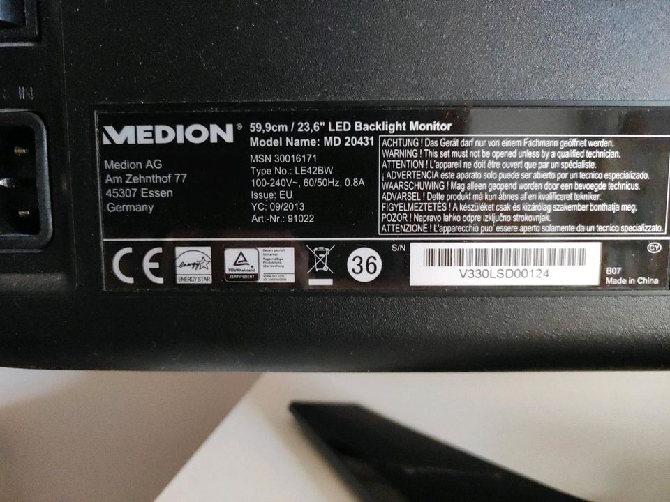 MEDION Monitor 23,6 Zoll-60 cm, LED Backlight MD20431, wie NEU in München