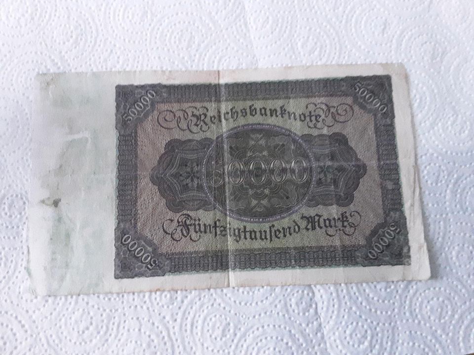 Alte Deutsche Reichsbanknoten 10.000 und 50.000 Reichsmark in Freiberg