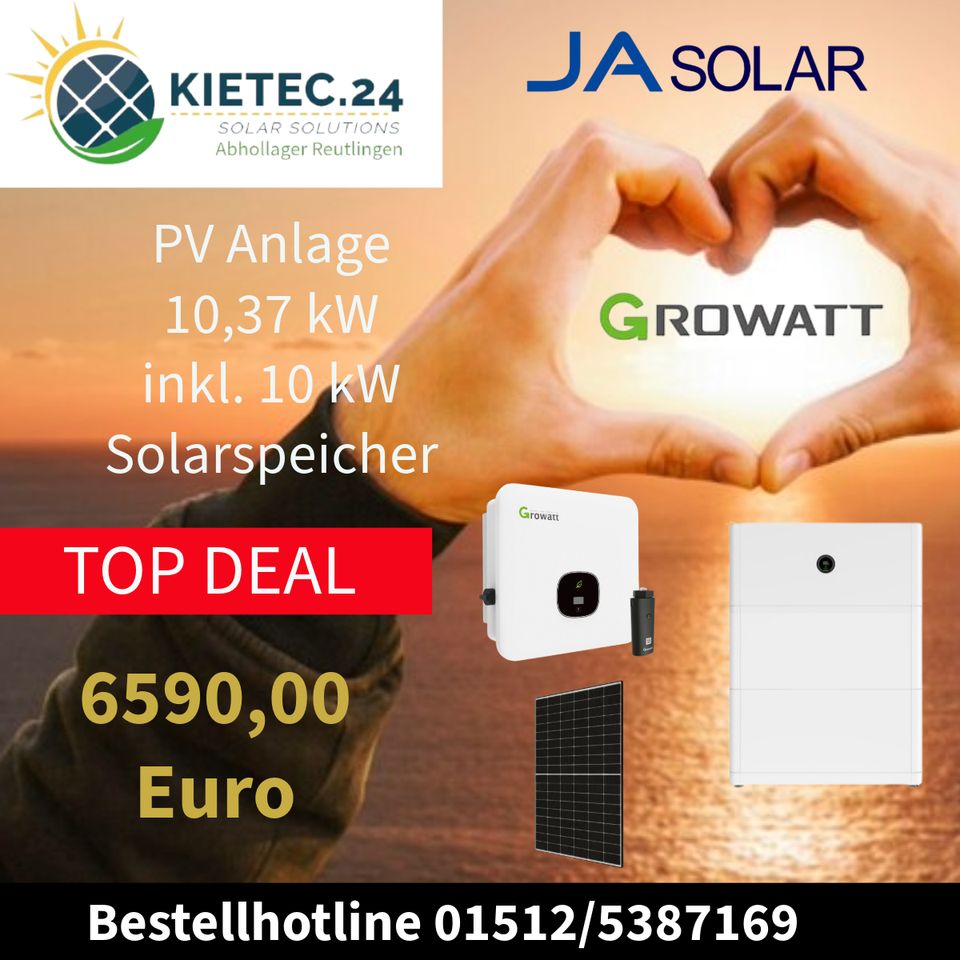 TOP DEAL IM APRIL Photovoltaik Anlage 10,37 kWp mit 10 kW Solarspeicher und 11 kW Hybridwechselrichter von Growatt in Eberstadt