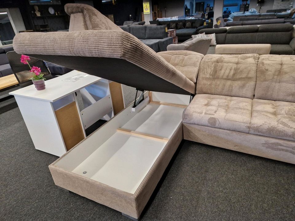 Sofa Wohnlandschaft XXL-U-Form in Cord Braun mit  Schlaffunktion und 2xBettkasten Möbel Wurm WIR LIEFERN DEUTSCHLANDWEIT in Osnabrück