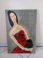 ORIGINAL Acrylbild Gemälde aus Galerie Bali. Frau in rotem Kleid Hessen - Babenhausen Vorschau