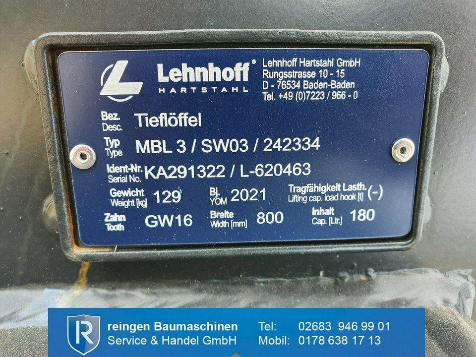 Lehnhoff Tieflöffel MBL3 800mm breit SW03 -Neu- in Buchholz (Westerwald)