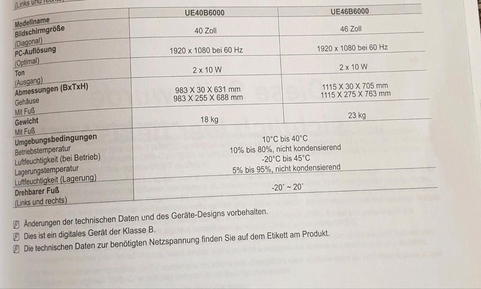 Samsung LED TV, 46 Zoll, UE 46B6000 Serie 6,gebraucht in Lahr (Schwarzwald)
